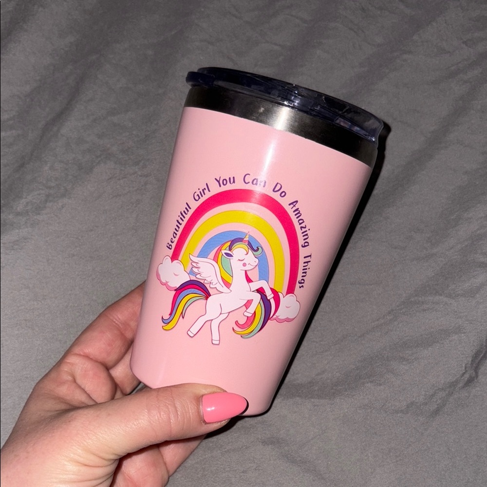 New, Pink Unicorn Tumbler with Rainbow Design